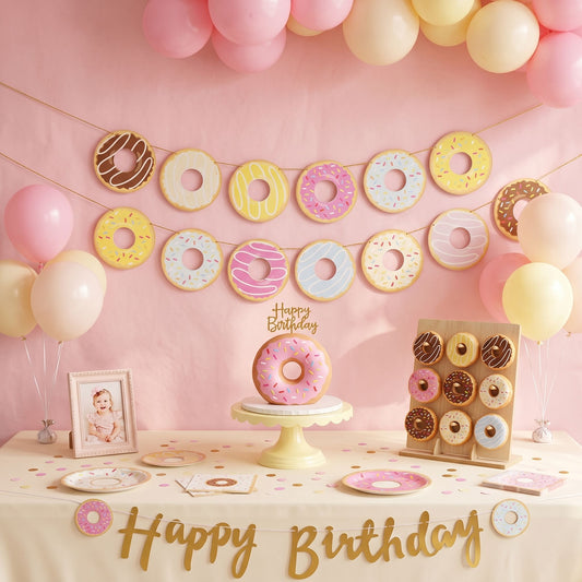 donut theme birthday party setup