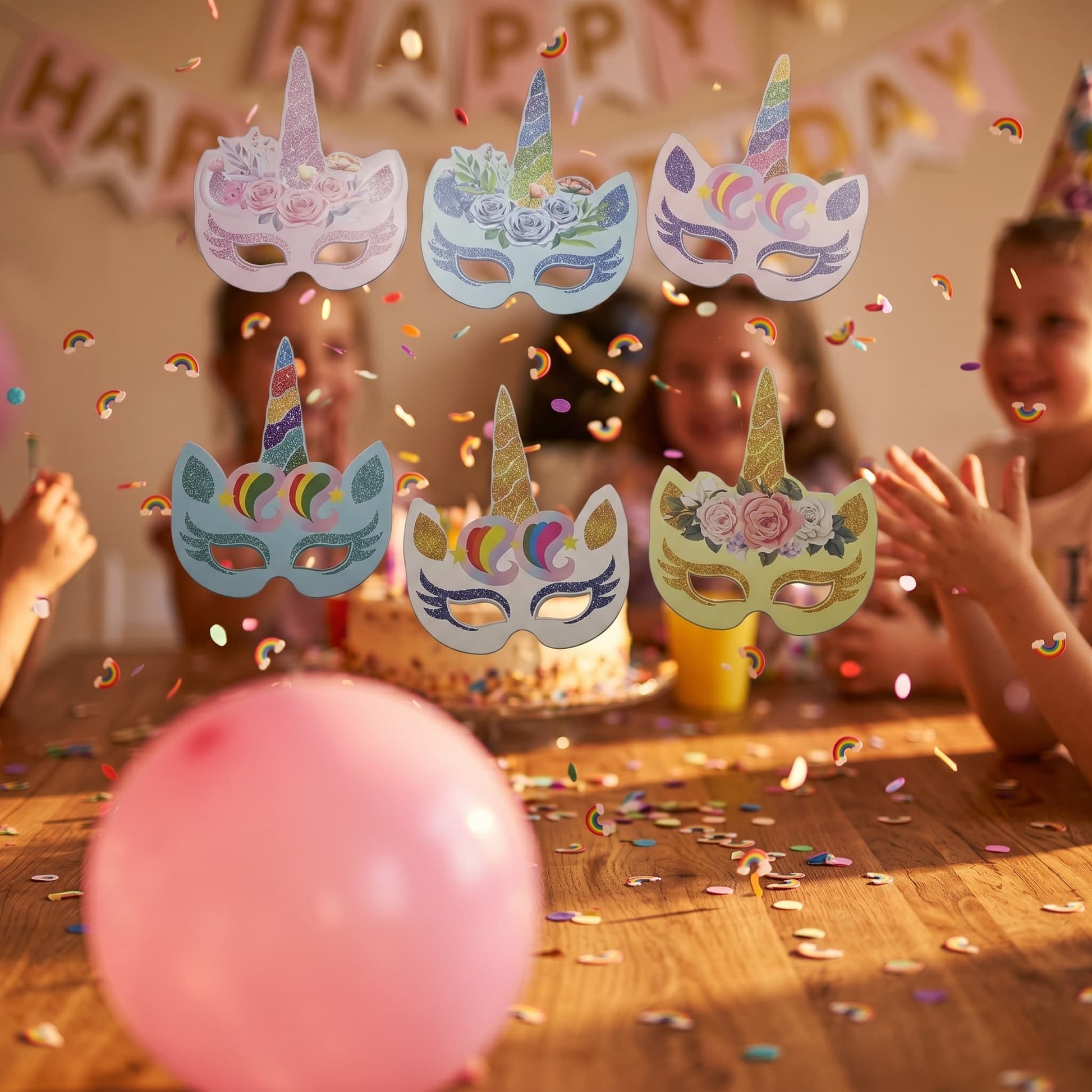 unicorn glitter masks party scene